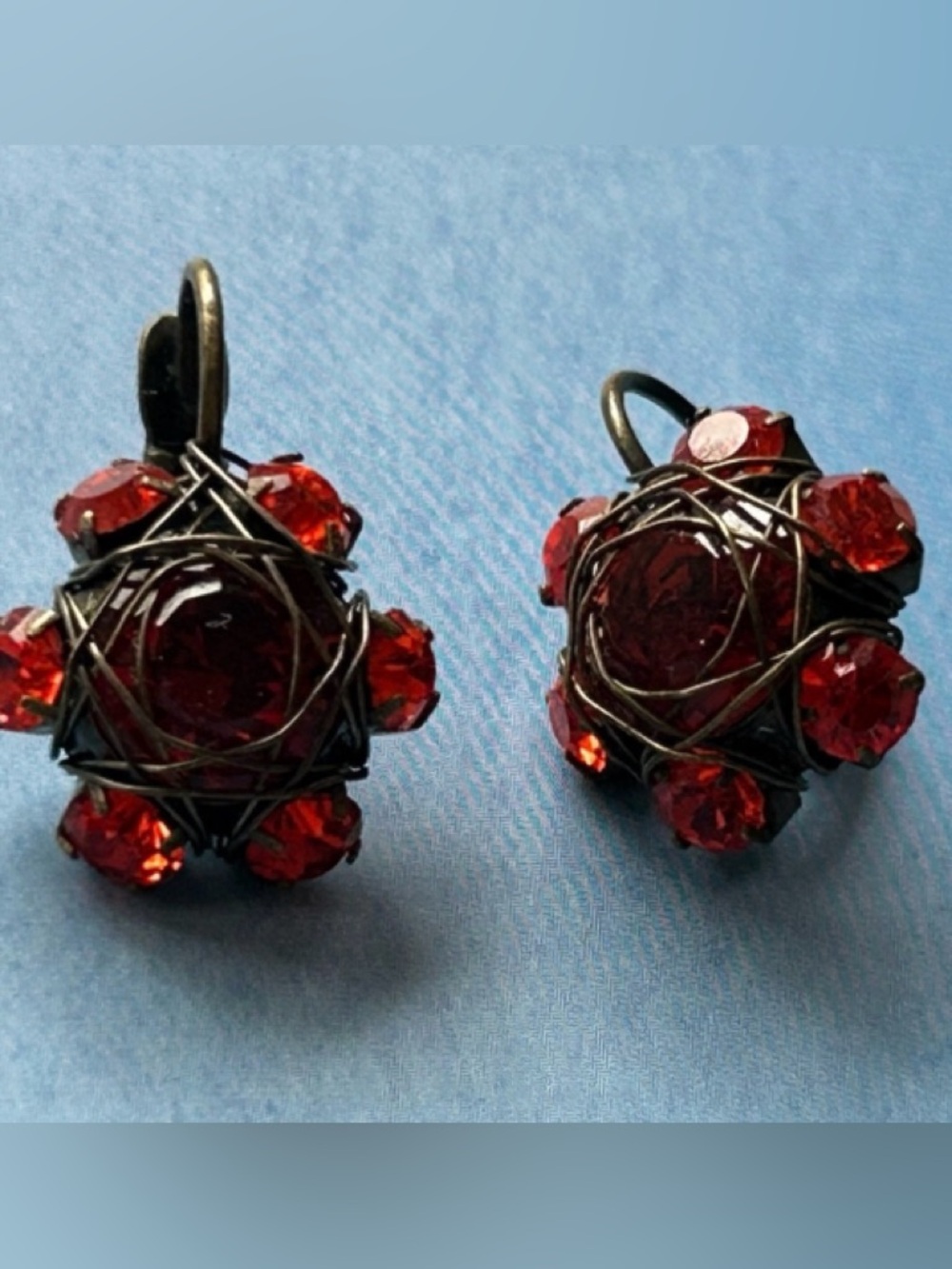 KONPLOTT By Miranda Konstantinidou Red Crystal, Leverback Earrings